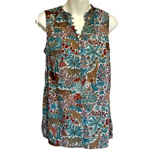 Talbots Sleeveless Top Size S with Animals and Flowers